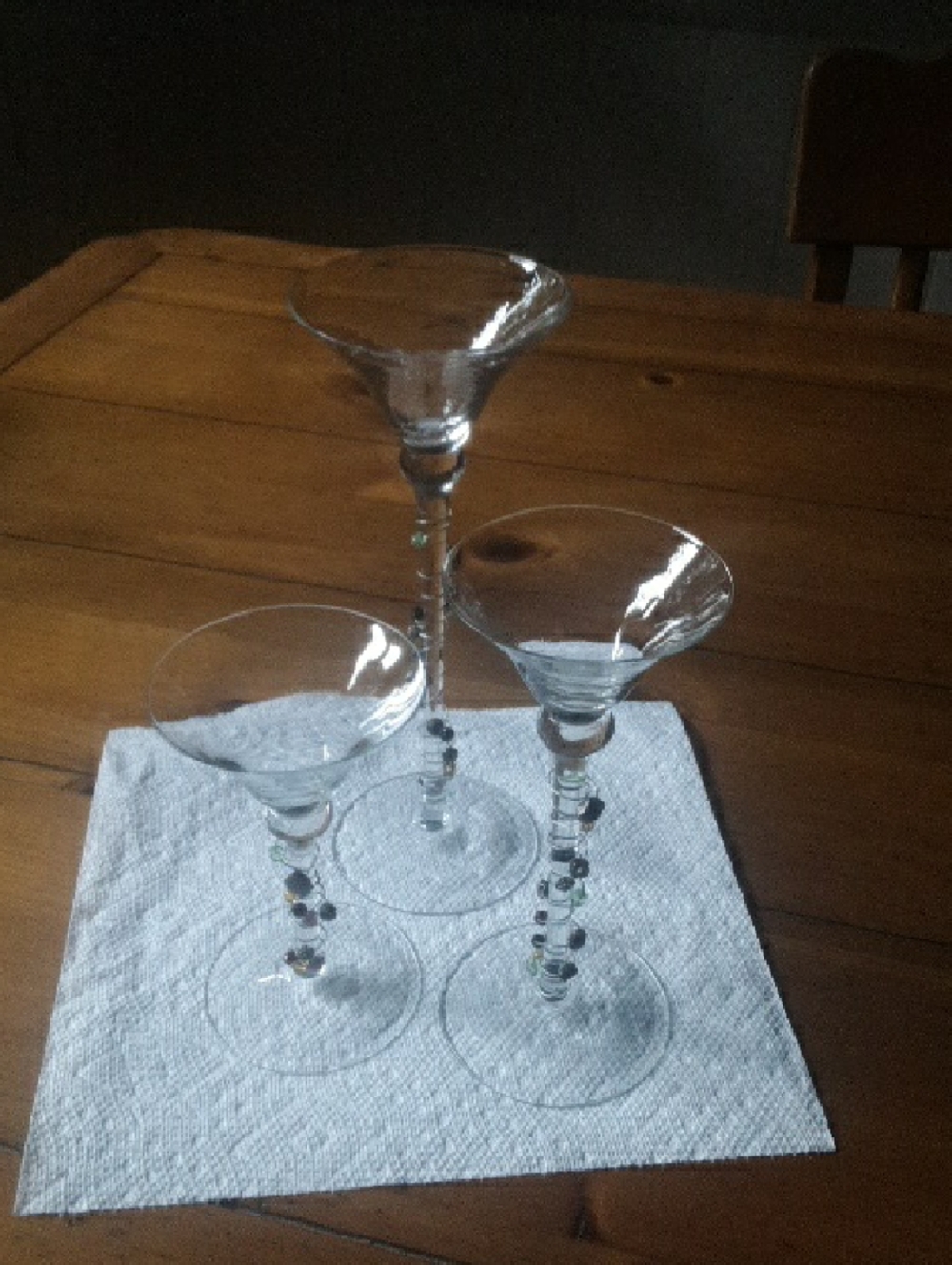 Clear Beaded Stem Martini Glasses - Set of 3